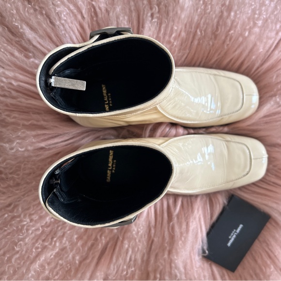 BNWT Saint Laurent cream patent leather ankle booties size 37/us 6.5-7 women’s - Picture 8 of 10